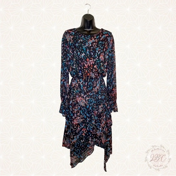 IRO Pink and Blue Asymmetrical Ruched Long Sleeve Dress size 36 - Picture 5 of 11